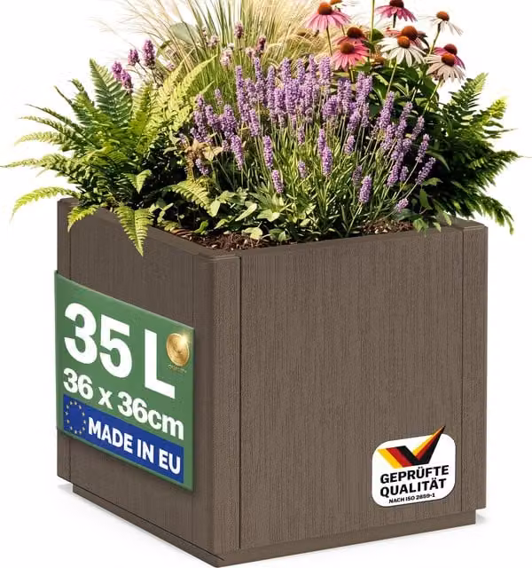 Vaso per fiori Ethica Casaria® in plastica, marrone e antracite, L: 36 cm, P: 36 cm, H: 35 cm