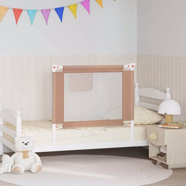 Sponda Letto di Sicurezza per Bambini vidaXL Talpa Beige in Tessuto e Metallo L: 90 cm, H: 25 cm