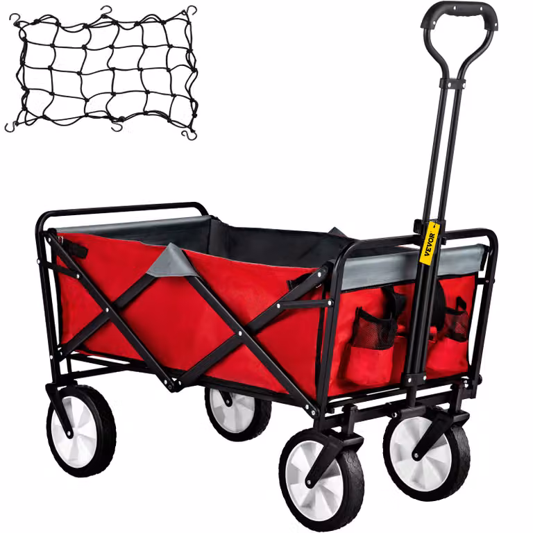 VEVOR Carrello da giardino pieghevole 80 kg Carrello da trasporto Carrello a mano Rosso/grigio