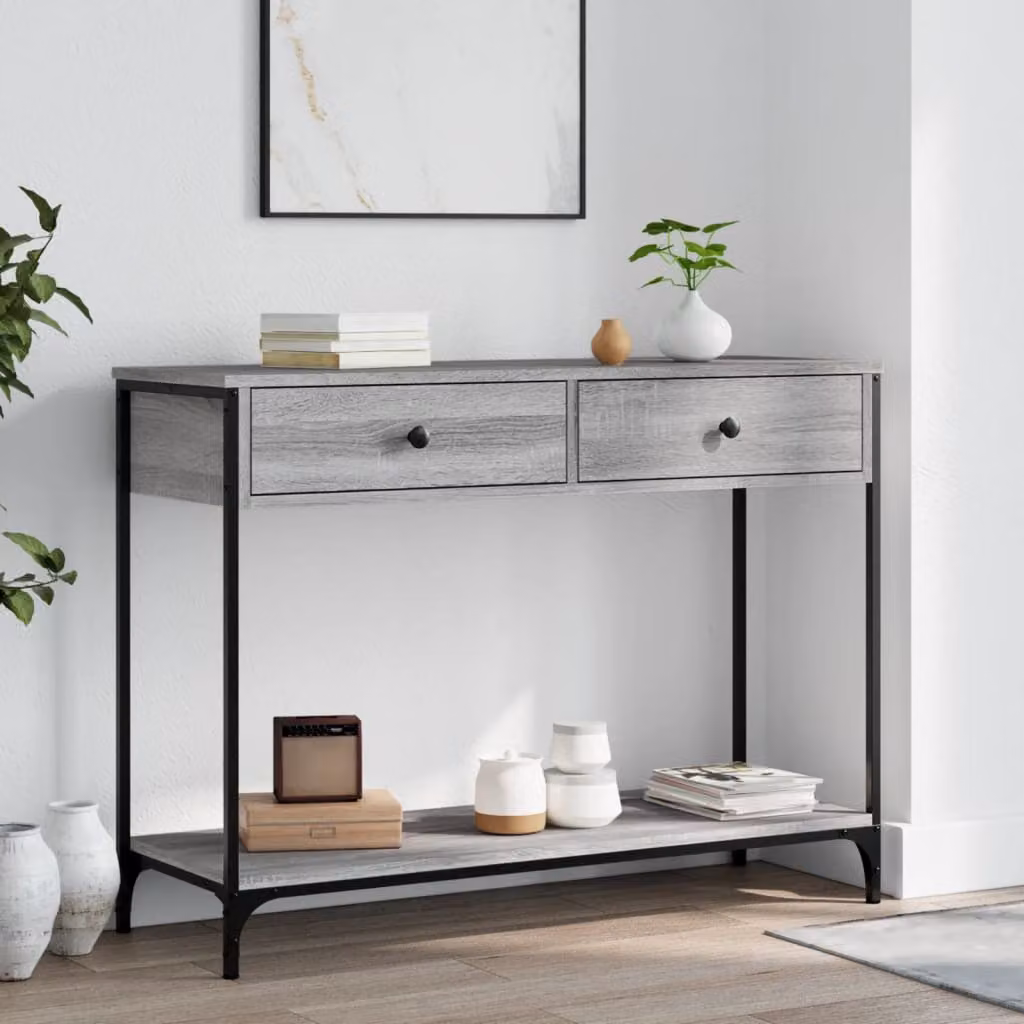 vidaXL Tavolino Consolle in Legno e Metallo Grigio, L 100 x P 34,5 x H 75 cm