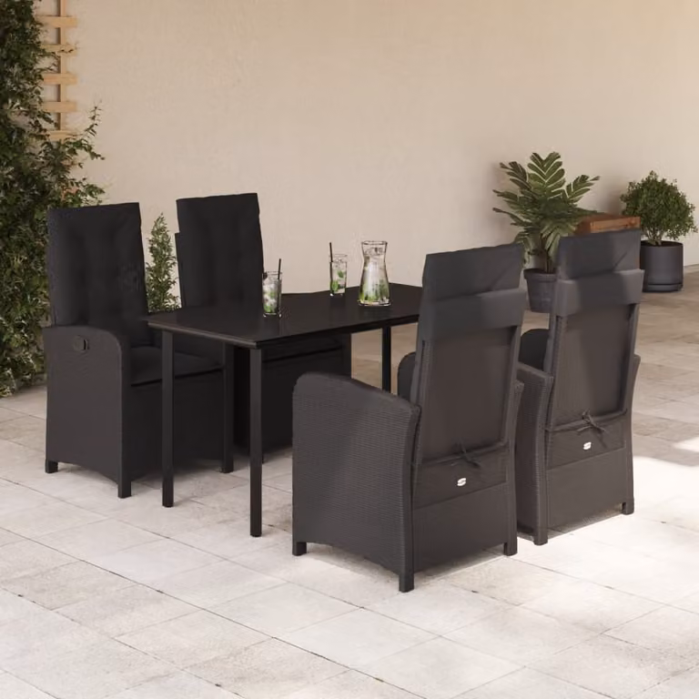 vidaXL Set da Pranzo da Giardino 5 pz in Polyrattan Nero con Piano in Vetro