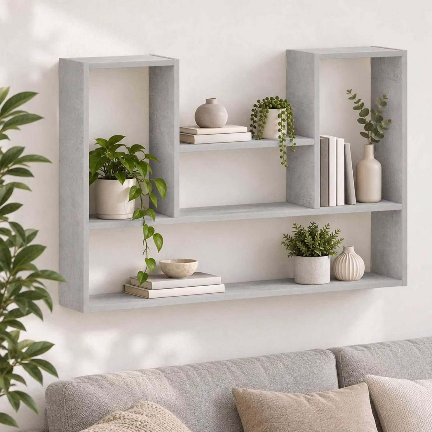 Scaffale da parete vidaXL Grigio, design minimalista in legno e MDF, L 100 x P 17 x H 60 cm