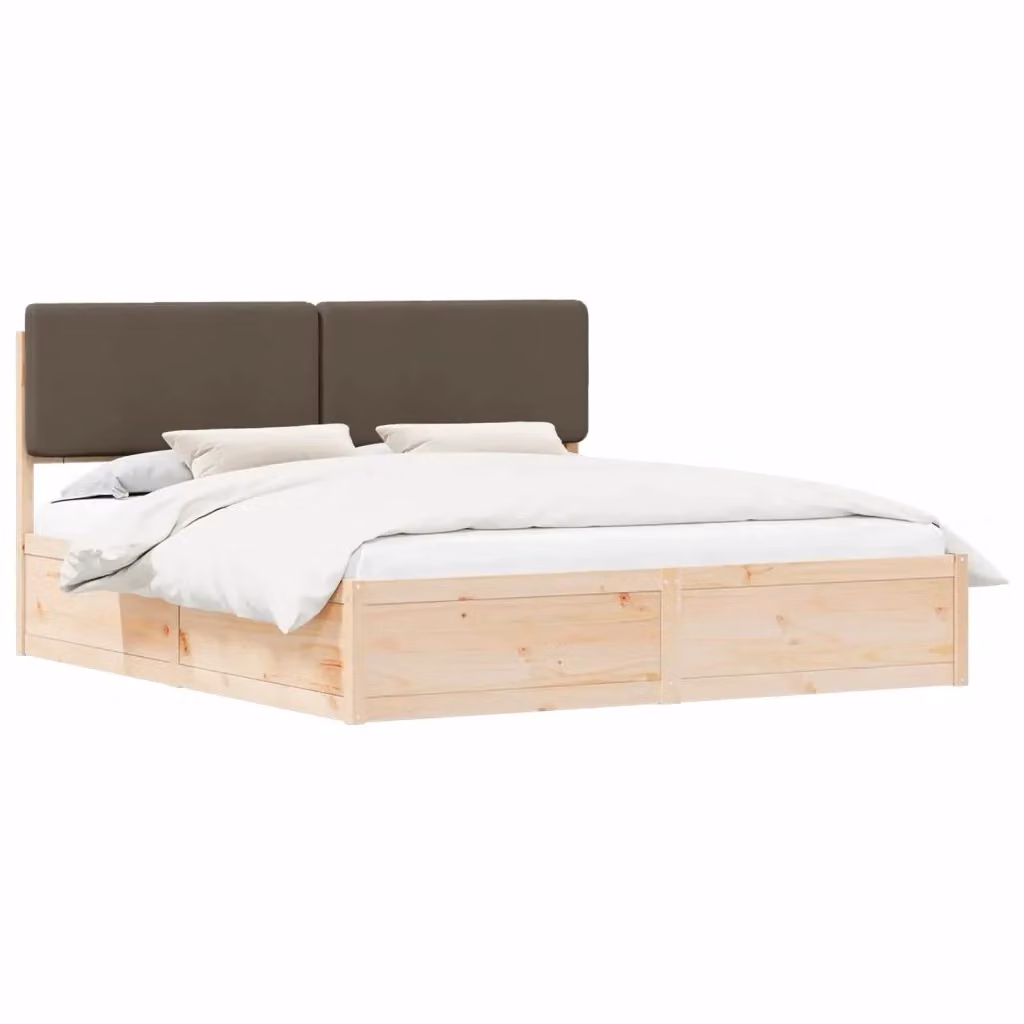 Letto con Testiera Rivestita in Tessuto Beige e Struttura in Pino Massello vidaXL 200 x 200 cm – 2