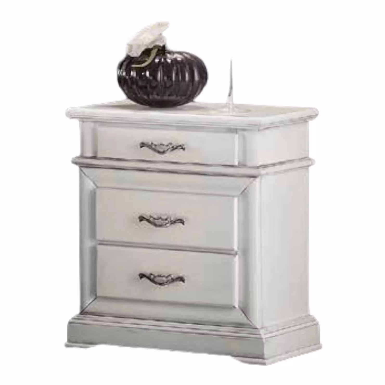 Comodino con 3 cassetti laccato bianco opaco Mobili 2G L: 57 cm, P: 38 cm, H: 66 cm – 1