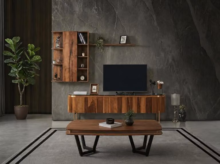 Mobile TV, pensile, tavolino da caffè, colore marrone, stile moderno, nuovo
