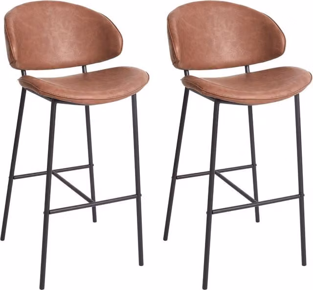 Set di 2 sedie da bar BELIANI in ecopelle marrone con schienale curvo e stile moderno
