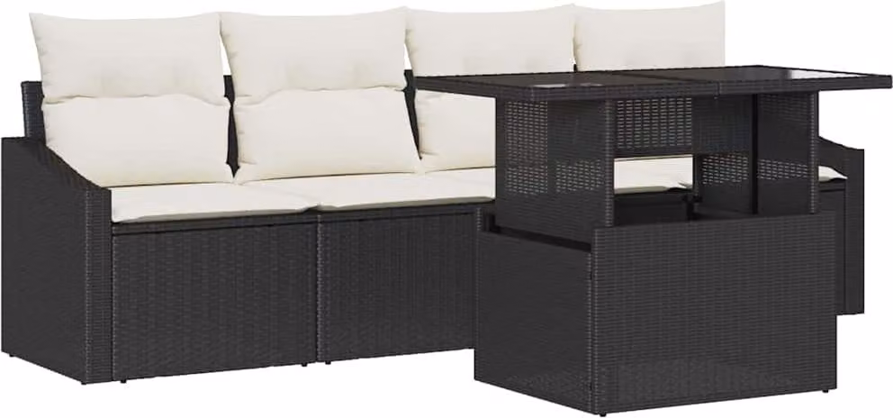 Set Divano da Giardino con archiviazione 5 pcs Nero Poly Rattan