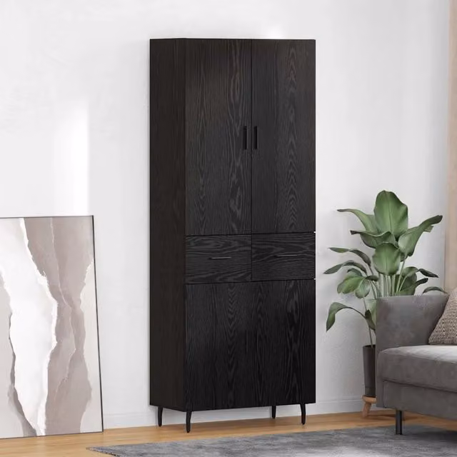 Credenza moderna vidaXL in rovere nero con ante a battente e ripiani interni L/P/H: 69,5 x 34 x 180 cm – 1