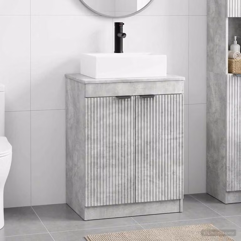 Set di mobili per il bagno moderni vidaXL in MDF Grigio Cemento con ante a battente e ripiani interni, freestanding