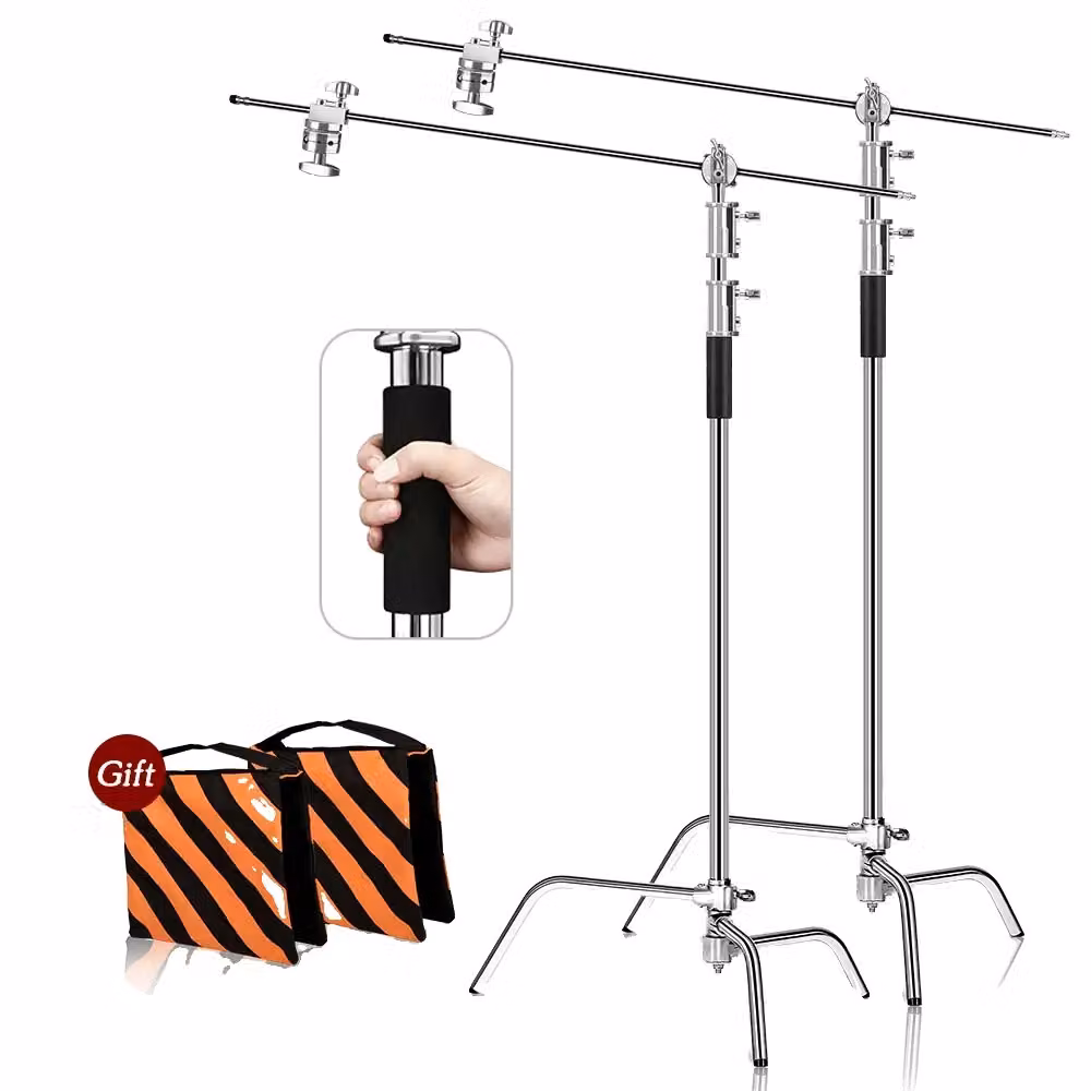 Supporto per fotocamere C-Stand, interamente in acciaio inossidabile, treppiede pieghevole, colore: bianco