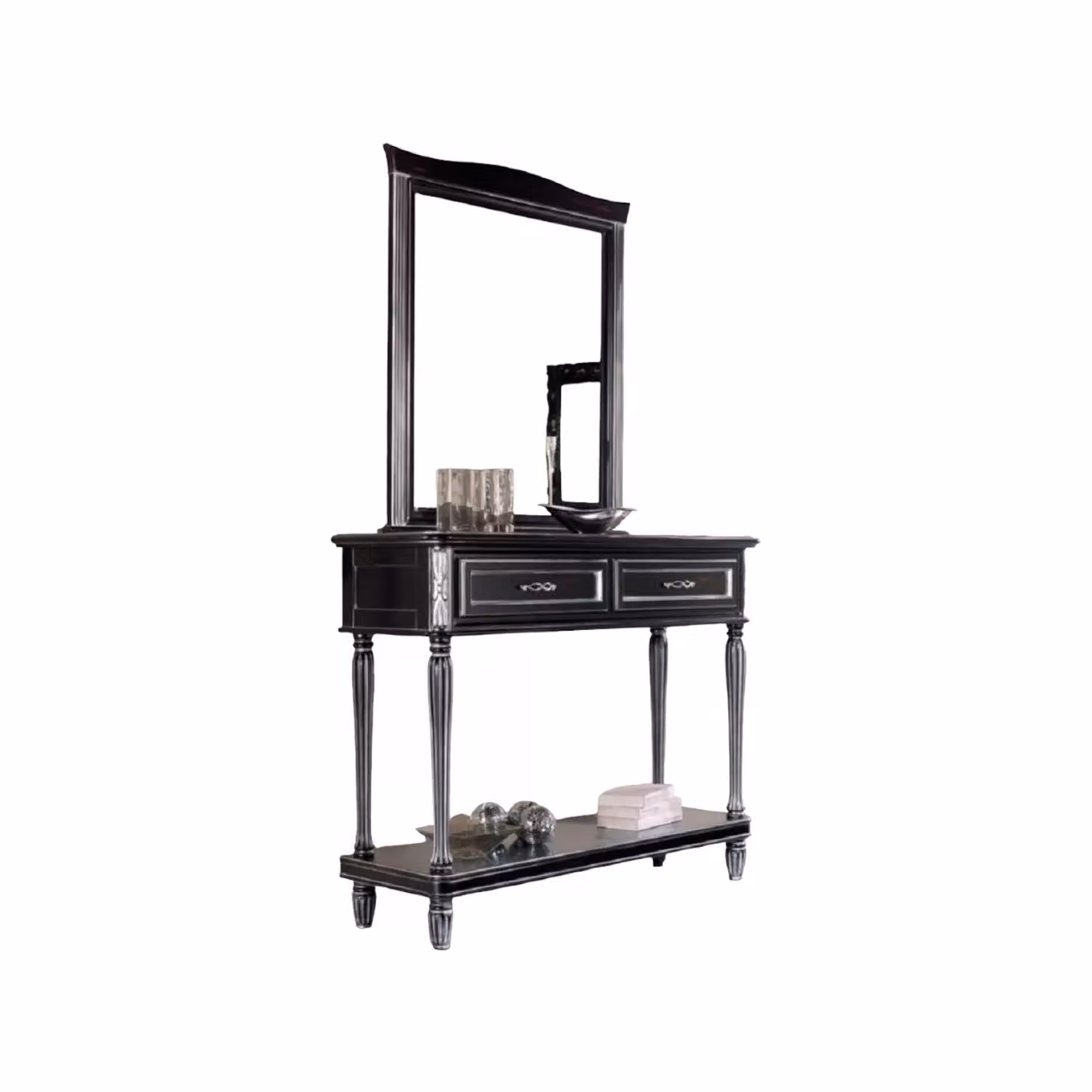 Consolle shabby in legno con 2 cassetti nero e argento Mobili 2G L/P/H: 120 x 40 x 98 cm – 1