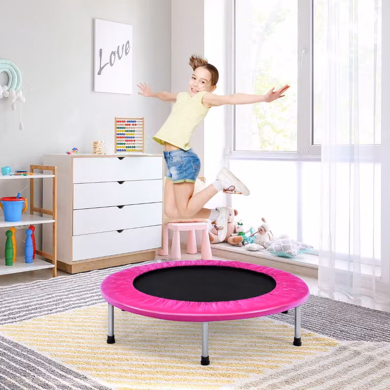 Costway Mini Trampolino Pieghevole per Bambini Rosa con Carico Massimo 150kg