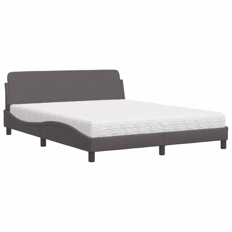 Letto con Materasso Dover Grigio 160x200 cm in Pelle finta