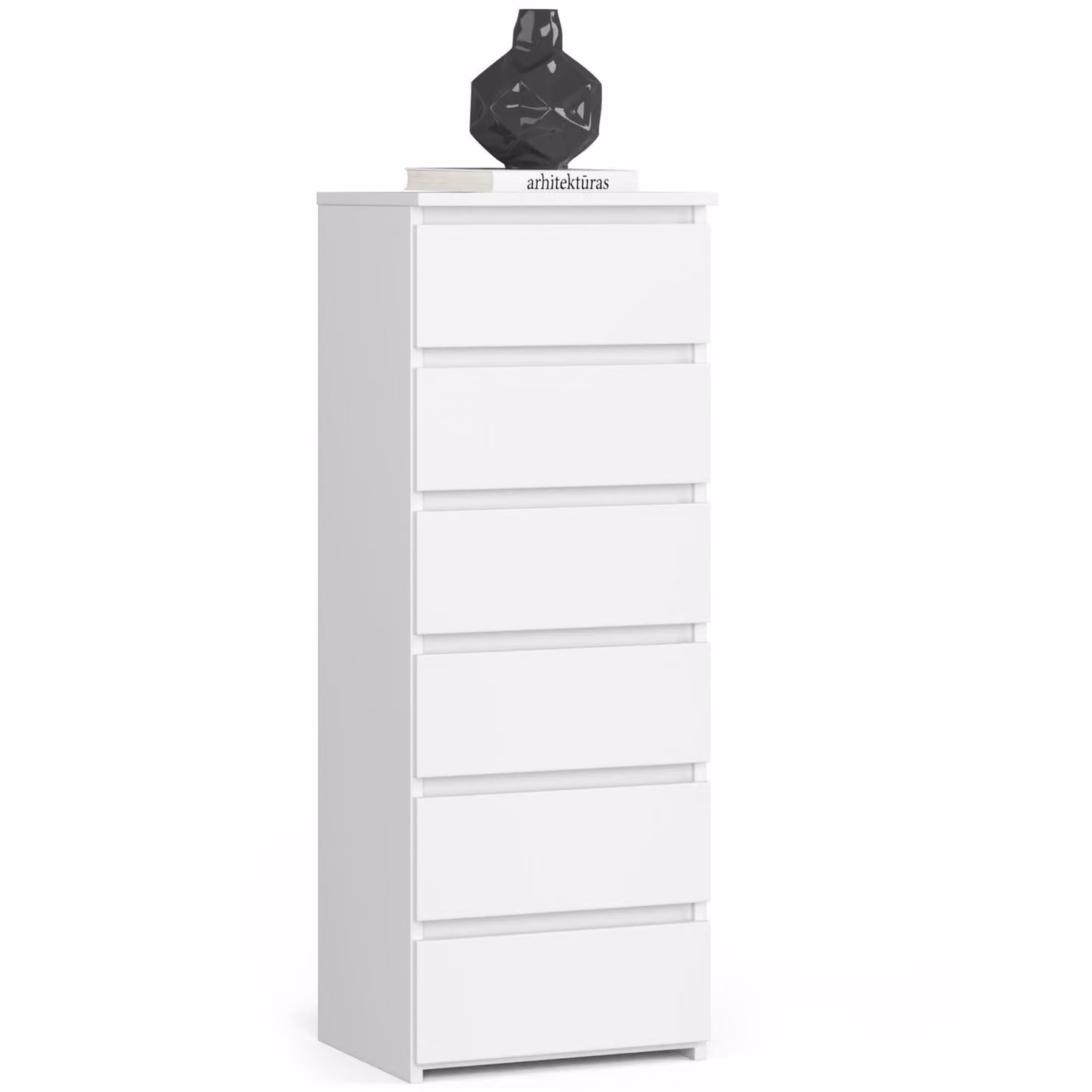 Comò con sei cassetti, alto 109 cm e largo 40 cm, soggiorno, camera da letto, corridoio, armadio, credenza, credenza alta, ampio spazio contenitivo, bianco