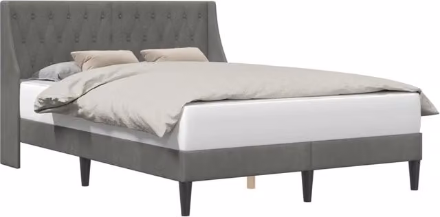 Letto matrimoniale moderno in velluto grigio con struttura imbottita L: 160 cm, P: 200 cm, H: 164 cm