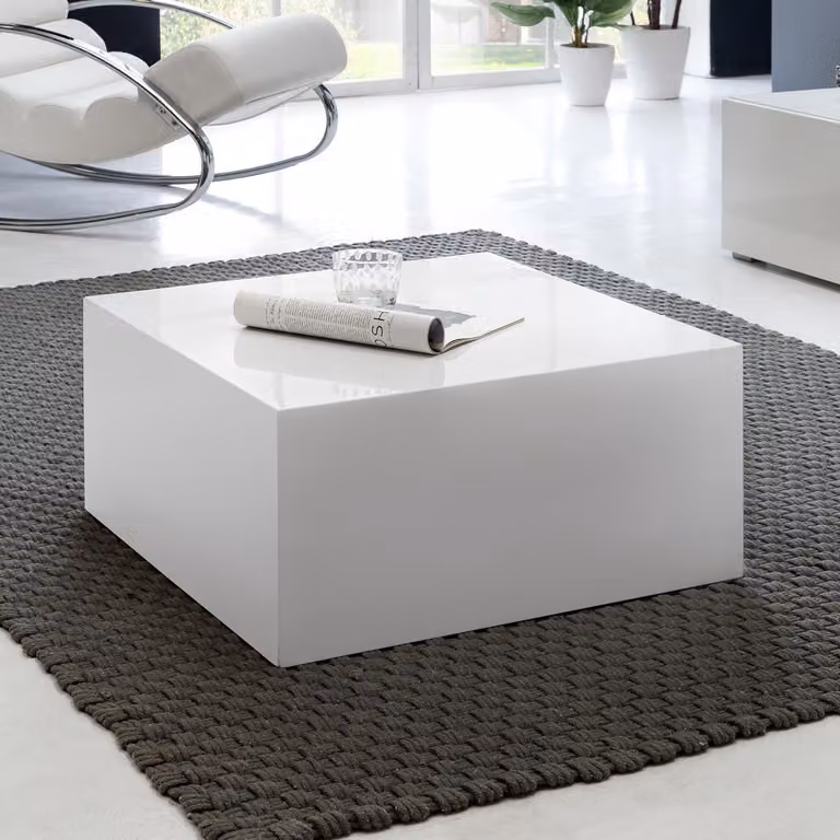 Tavolino MONOBLOC 60 x 60 x 30 cm MDF bianco lucido