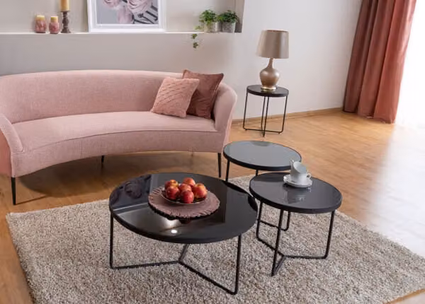 set di 3 tavolini in vetro Artemida grigio chiaro grigio nero