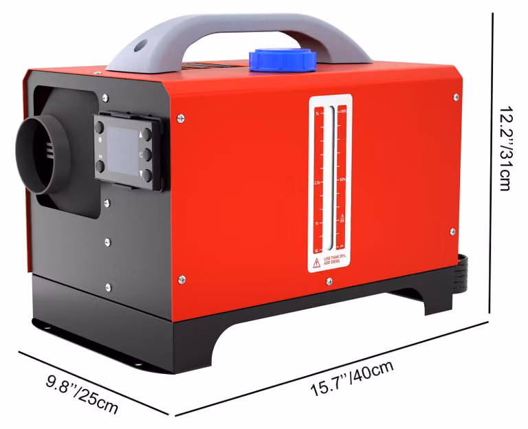 Riscaldatore diesel da pavimento - 12 V, 8 kW - Serbatoio carburante da 5 litri - Alloggiamento in alluminio