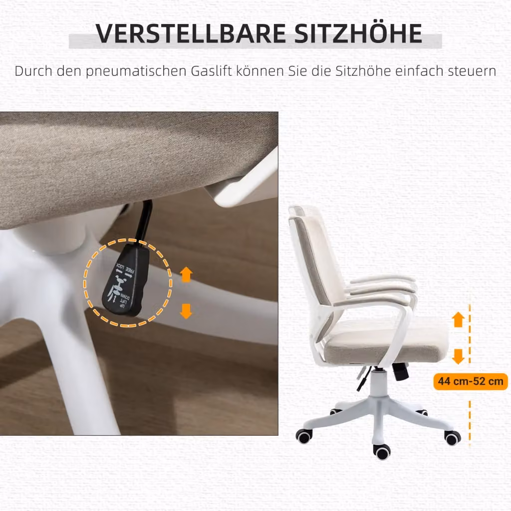 Sedia da ufficio ergonomica OKWISH beige con braccioli e ruote girevoli – 2