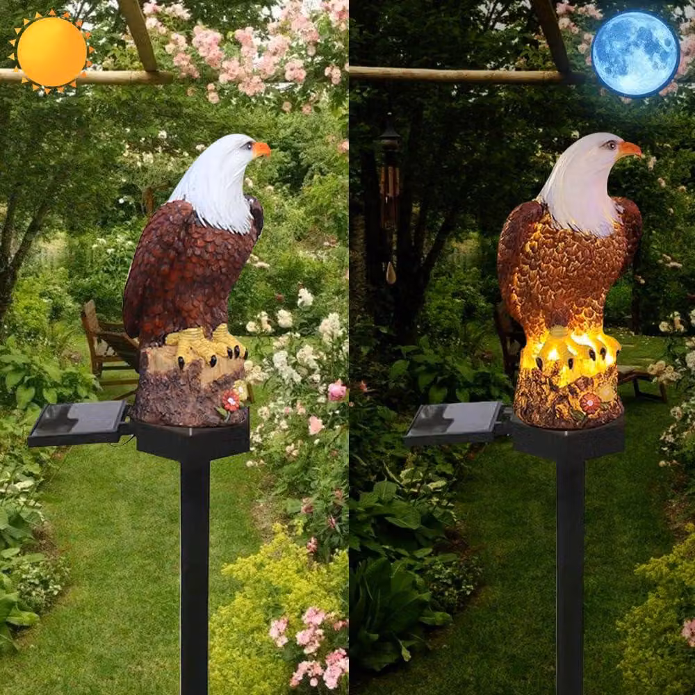 Lampada solare "Solar-Adler-Licht" in resina, decorazione da giardino, con tecnologia LED, altezza 42,5 cm