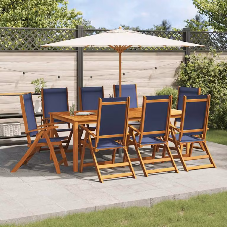 Set di 8 sedie pieghevoli vidaXL in legno di acacia e textilene con braccioli, blu e marrone
