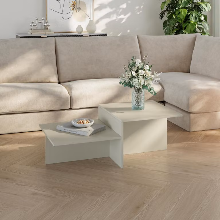 Tavolino 'Taniena' con doppio piano quadrato 100 x 55 x 35 cm Colore sabbia