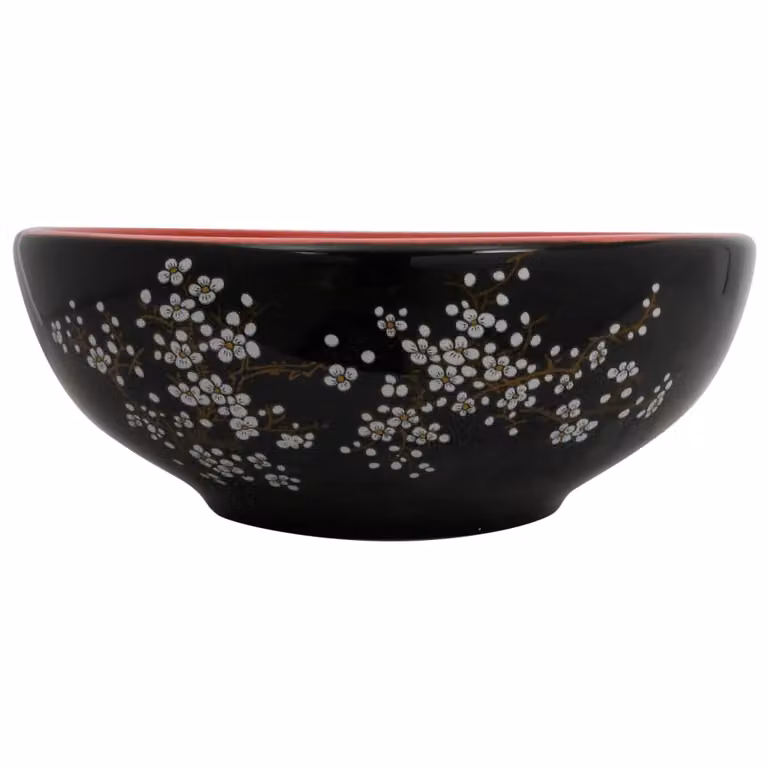 Lavabo da Appoggio Nero e Rosso Rotondo Φ41x14 cm Vetroceramica