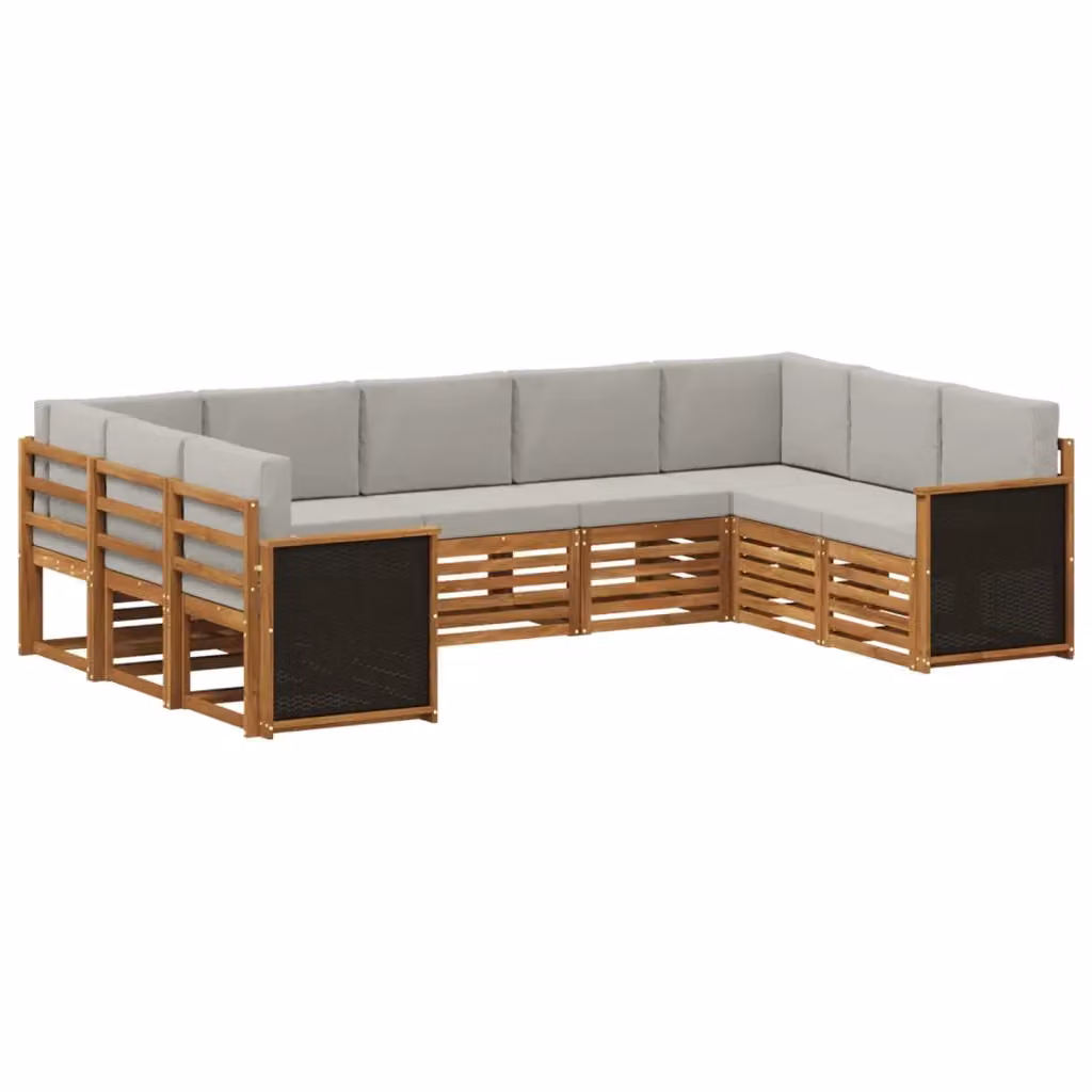 Set di divani da esterno a L vidaXL in legno di acacia con cuscini, beige e grigio – 2