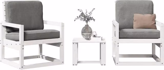 Set Salotto da Giardino vidaXL in Legno di Pino con Cuscini Bianchi e Tavolino da Caffè