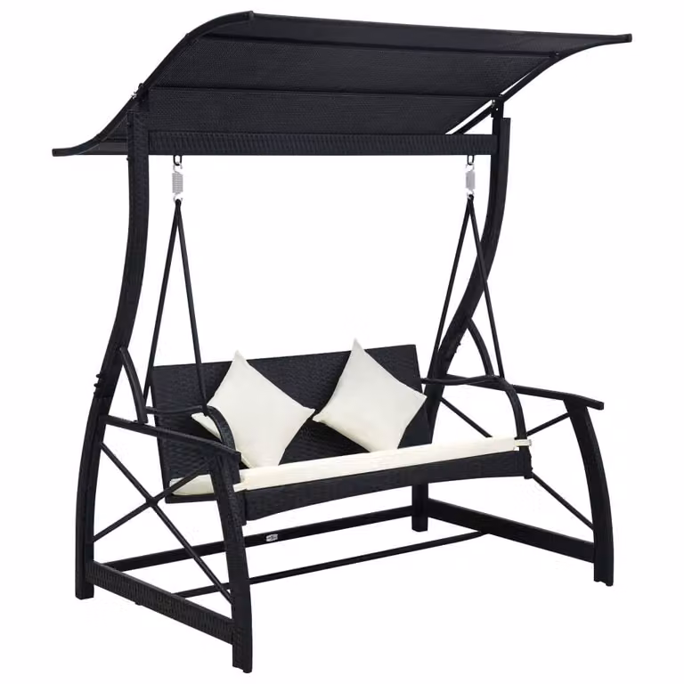 Altalena Hollywood 3 posti con tetto in poly rattan nero