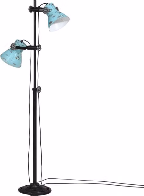 Lampada da terra industriale vidaXL in metallo e legno blu, regolabile, attacco E27, L/P/H: 25 x 25 x 90/140 cm