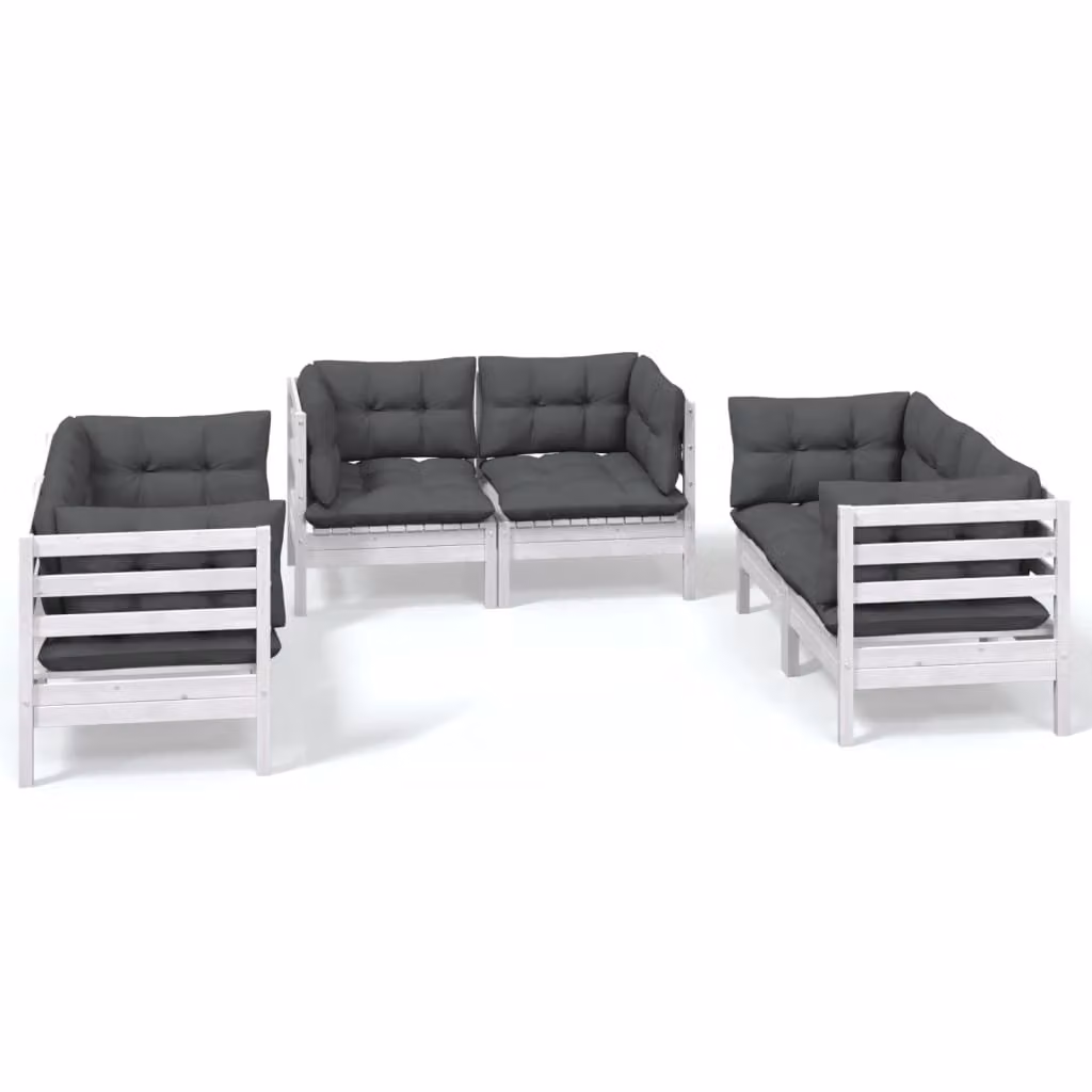 Set Salotto da Giardino 6 pz con Cuscini Legno Massello di Pino