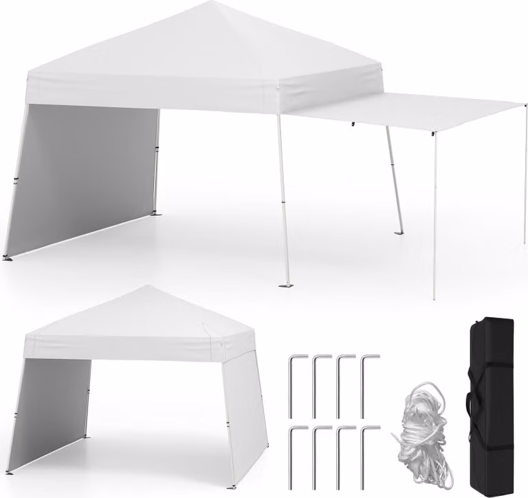 COSTWAY padiglione pop-up 430x280cm con 2 pareti laterali convertibili in tenda, padiglione da giardino portatile, tenda da campeggio per feste all'aperto bianco
