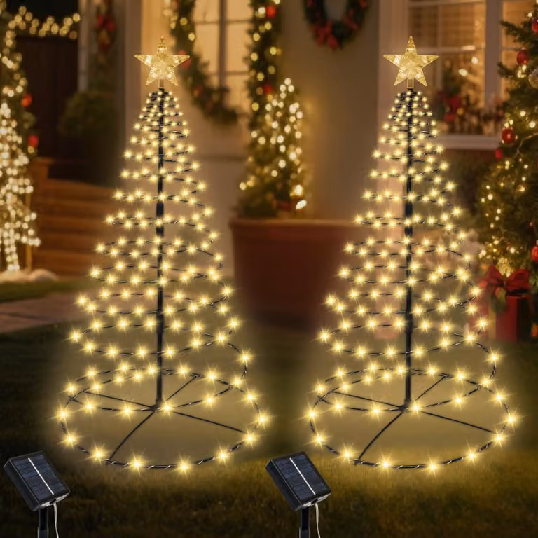 Catena di luci solari, albero di Natale a spirale, 270 LED, 8 modalità, confezione da 2 pezzi