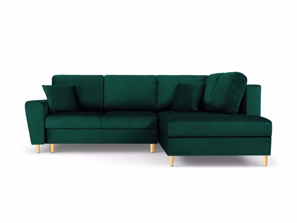 Divano angolare destro convertibile con contenitore Kyoto di Cosmopolitan Design, 5 posti in velluto verde bottiglia, L: 243 cm, P: 160 cm, H: 88 cm – 2
