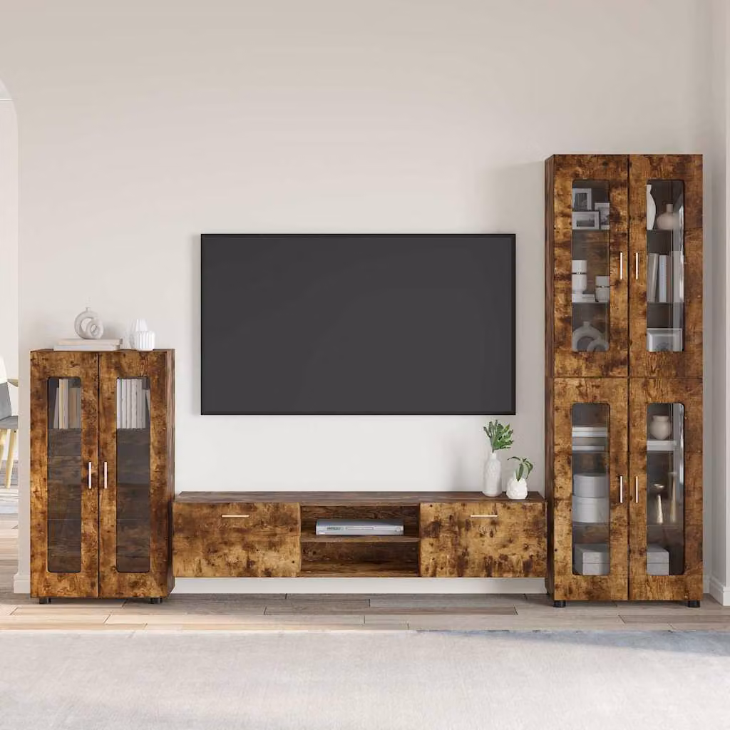 Set mobile TV moderno vidaXL FLORIN in legno Rovere fumé marrone L 150 x P 39 x H 30 cm – 1