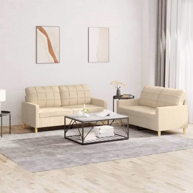 Maison Exclusive - Set divano a 2 posti con cuscini in tessuto color crema