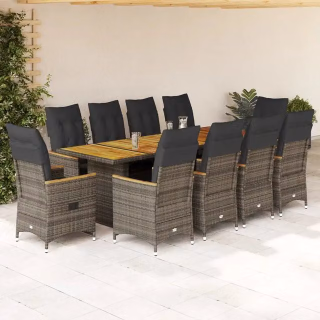 Set Bistrò da Giardino vidaXL in Polyrattan e Legno di Acacia Grigio 11 pz