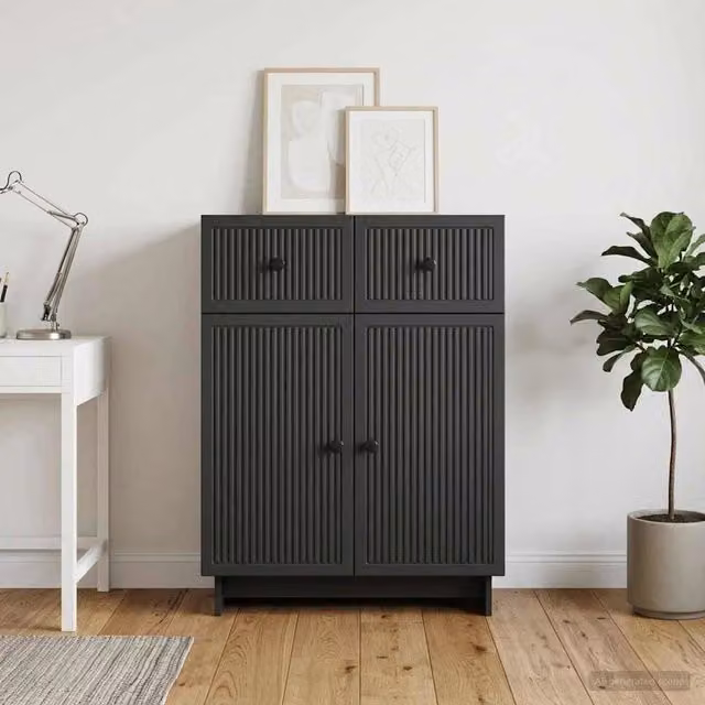Credenza moderna vidaXL in MDF e metallo nera L 66 cm, P 34,5 cm, H 90 cm – 1