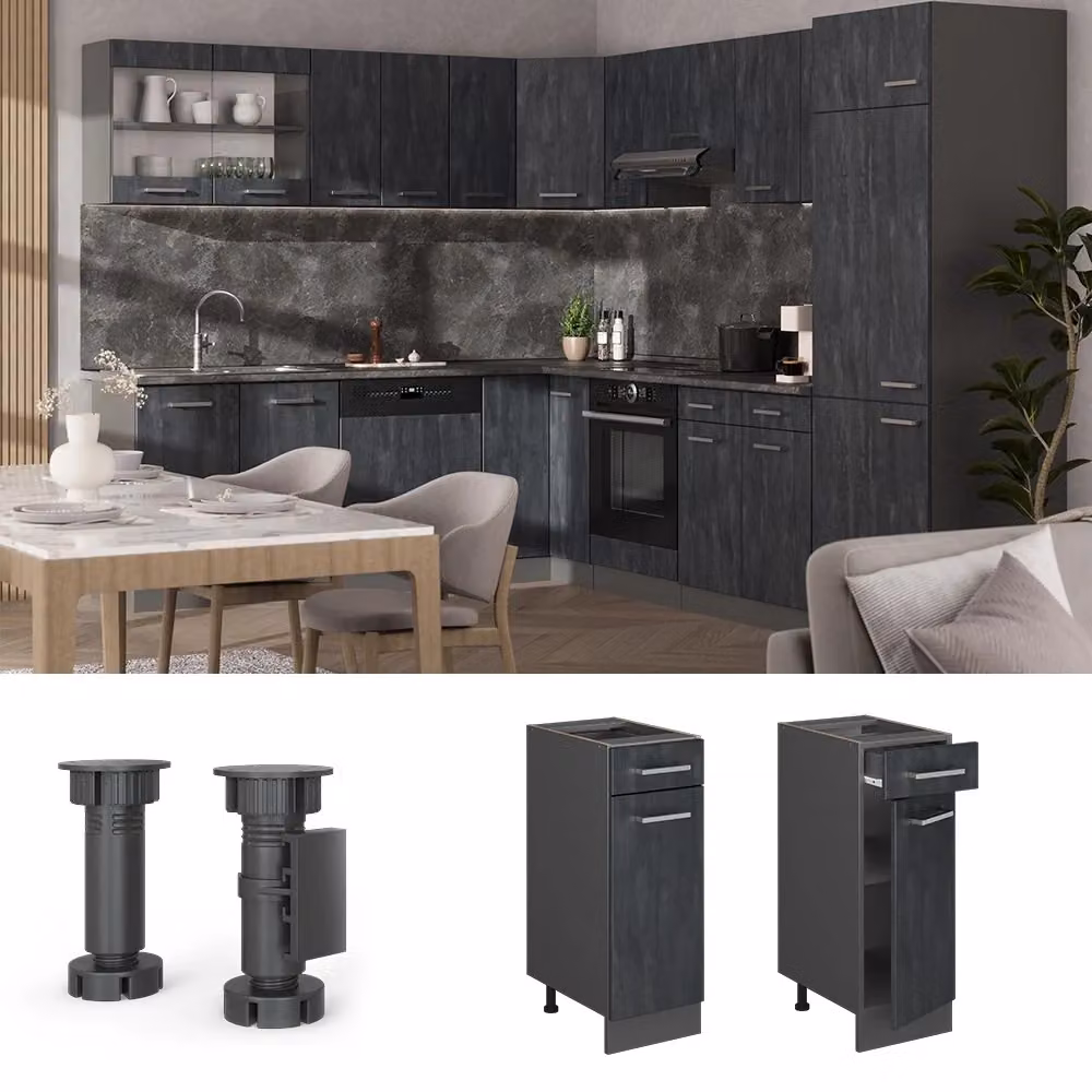 Mobiletto base per cucina Vicco R-Line Calce nera e Antracite L: 30 cm – 2