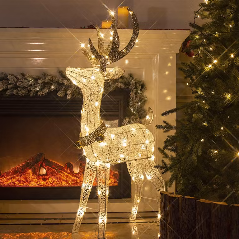 Renna natalizia a LED, 1,2 m, bianco e oro, luce bianca calda, per interni/esterni