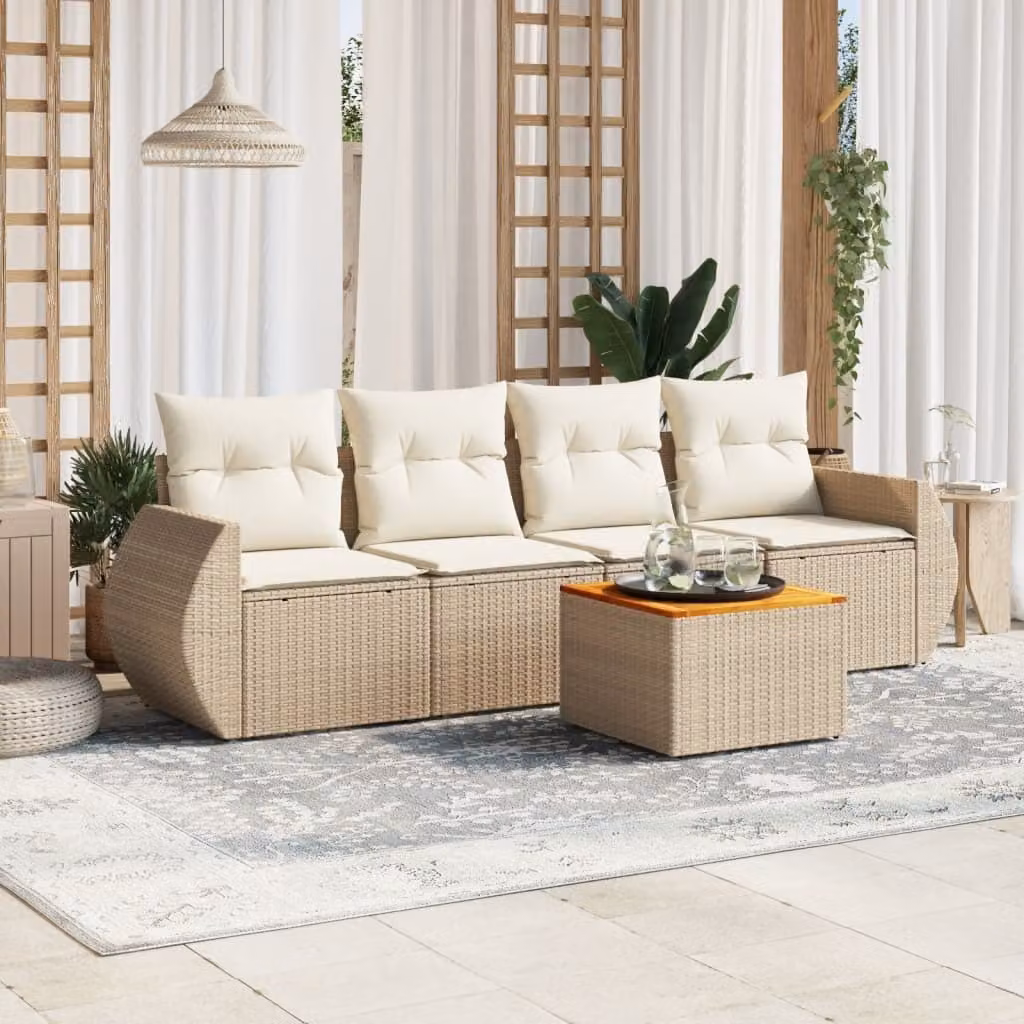 Maison Exclusive - Set Divano da Giardino 5 pz con Cuscini Beige in Polyrattan