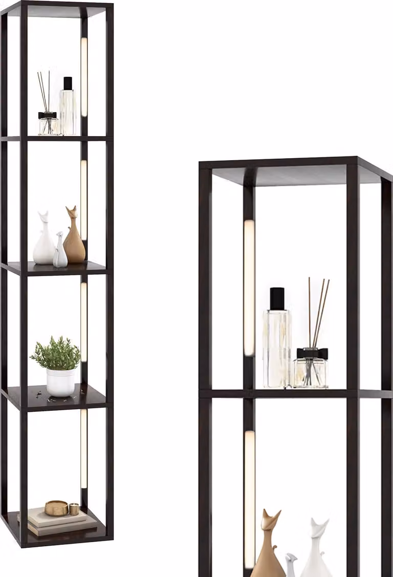 COSTWAY 163cm lampada da terra a mensola, lampada da terra a mensola con luci LED dimmerabili a 3 livelli, aste LED ruotabili e interruttore a pedale marrone