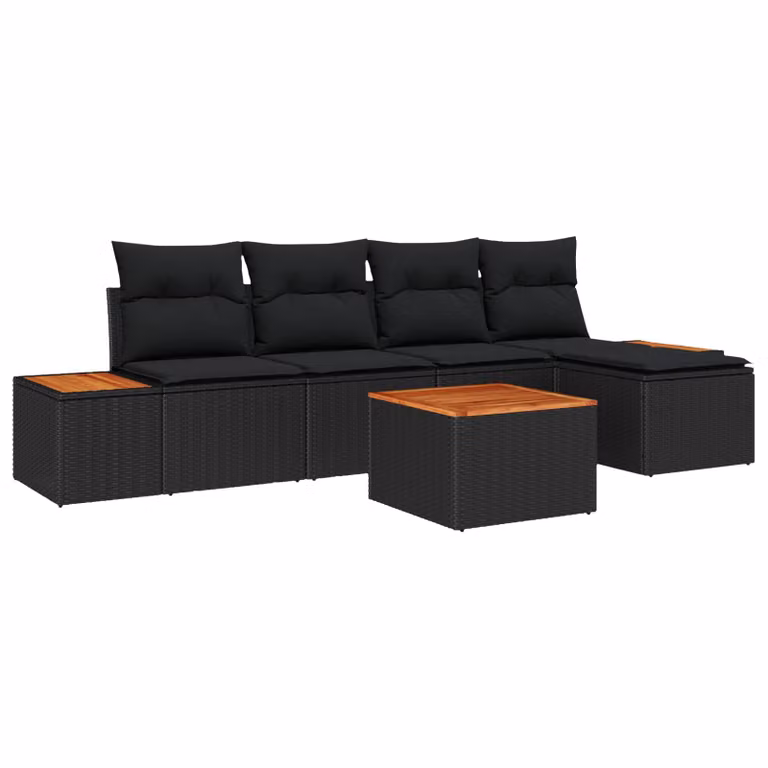Set Divano da Giardino a L vidaXL 6 Pezzi Nero con Cuscini e Tavolino in Metallo e Polyrattan