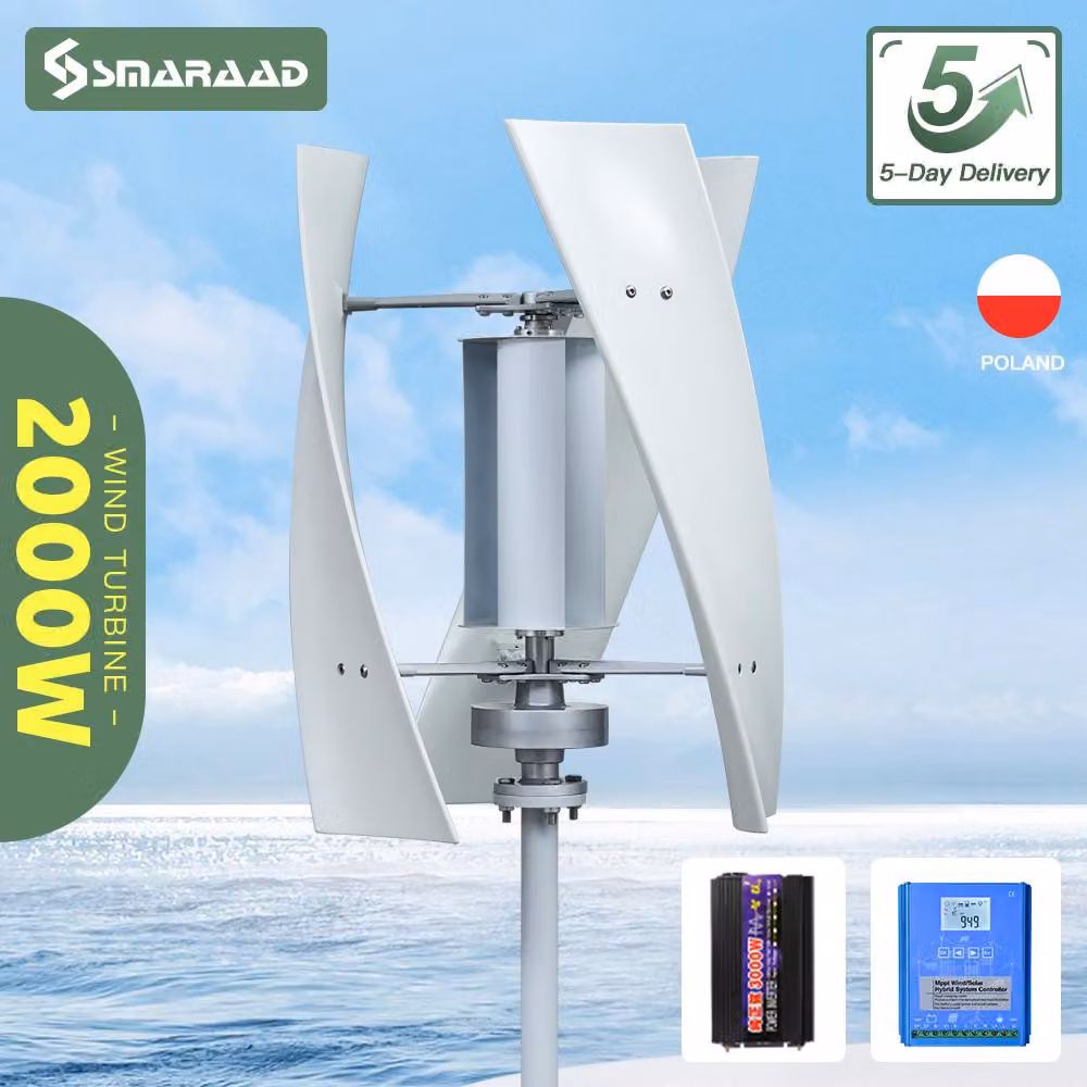 Turbina eolica verticale - Potenza: 2000 Watt - Tensione: 12 Volt - Pale in fibra di vetro - Generatore resistente