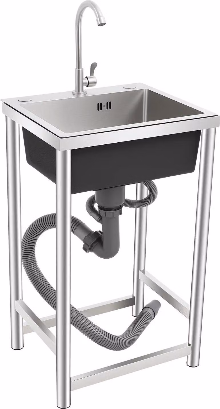 Lavello multiuso in acciaio inossidabile - Lavello da appoggio, a vasca singola - Con rubinetteria - 45×40×22 cm - 1 foro - Per uso domestico e professionale - Argento