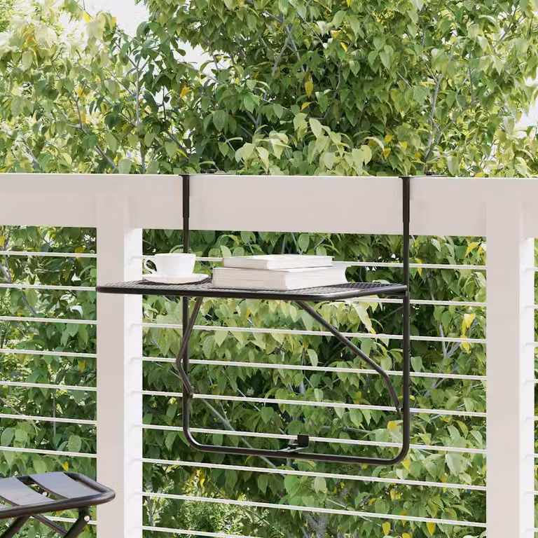 vidaXL Tavolo da Balcone Rettangolare in Acciaio Verniciato a Polvere Nero L: 60 cm, P: 40 cm, H: 65 cm