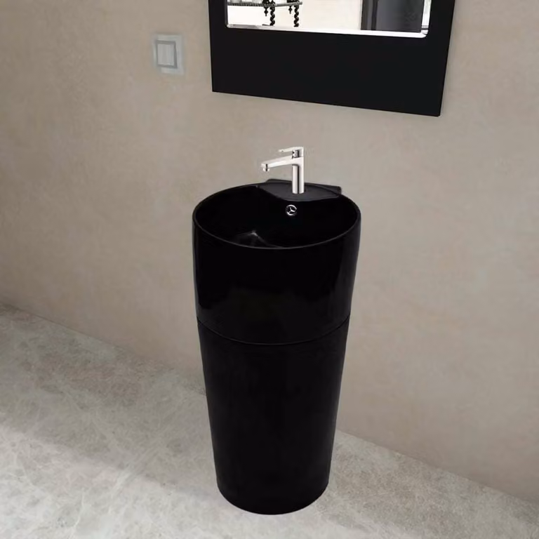 Lavabo da appoggio in Vetroceramica con foro per rubinetto/sovrapprezzo nero rotondo