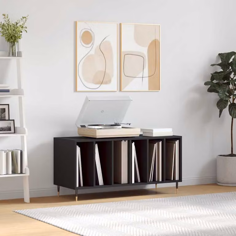 vidaXL Mobile Porta Dischi Nero in Legno Multistrato e Metallo L/P/H: 100 x 38 x 48 cm