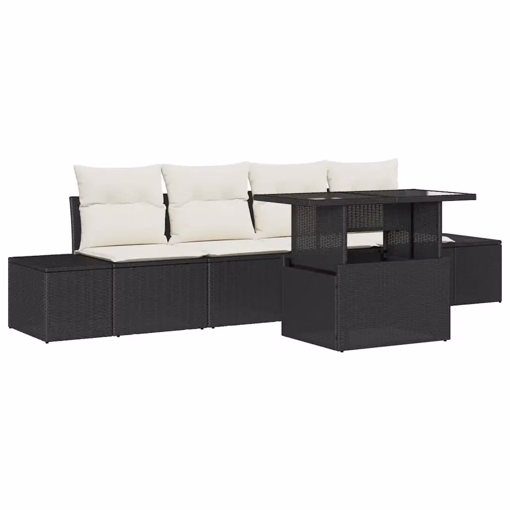 Set Divano da Giardino vidaXL 5 Pezzi con Cuscini Nero e Beige in Acciaio e Tessuto Resistente ai Raggi UV – 2